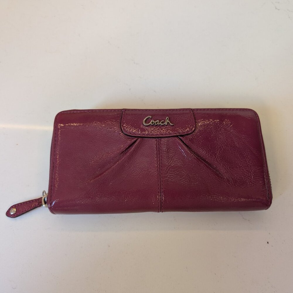 Coach Large Women's Wallet in Purple Patent Leather